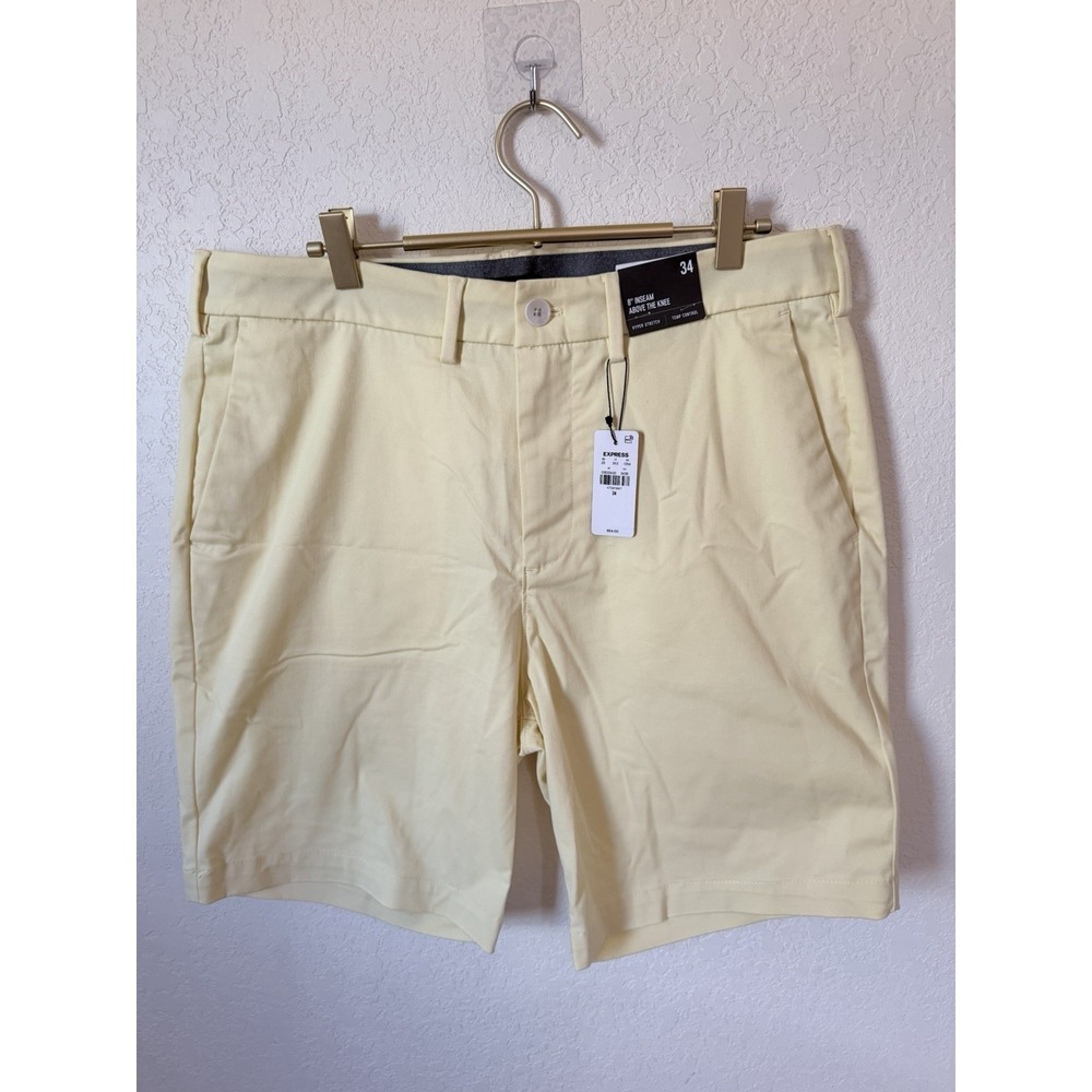 NWT$64 Express Shorts Men 34 Yellow 8" Hyper Stretch Temp Control Chino